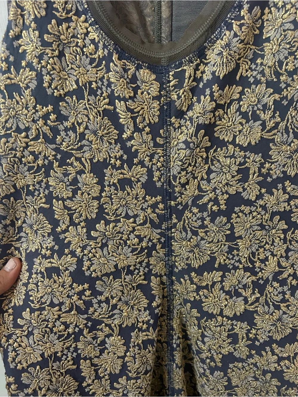 Vintage Marc Jacobs Navy and Gold Floral Jacquard Midi Dress - Picture 4 of 12